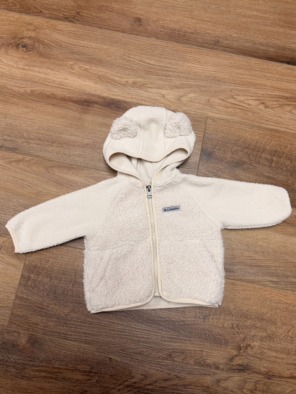 Columbia Baby Sherpa Fleece Jacket 3-6M Cream Ivory Bear Ear Hooded Unisex